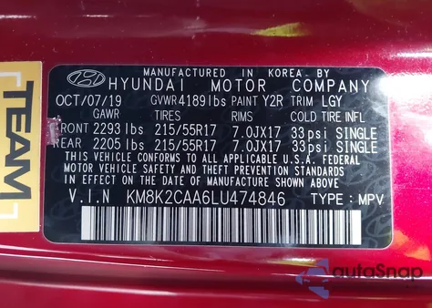 2020 Hyundai Kona Sel z USA, uszkodzony, nr VIN KM8K2CAA6LU474846